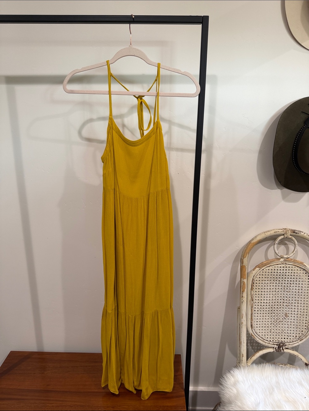 LOFT Mustard Tie-Back Maxi Dress